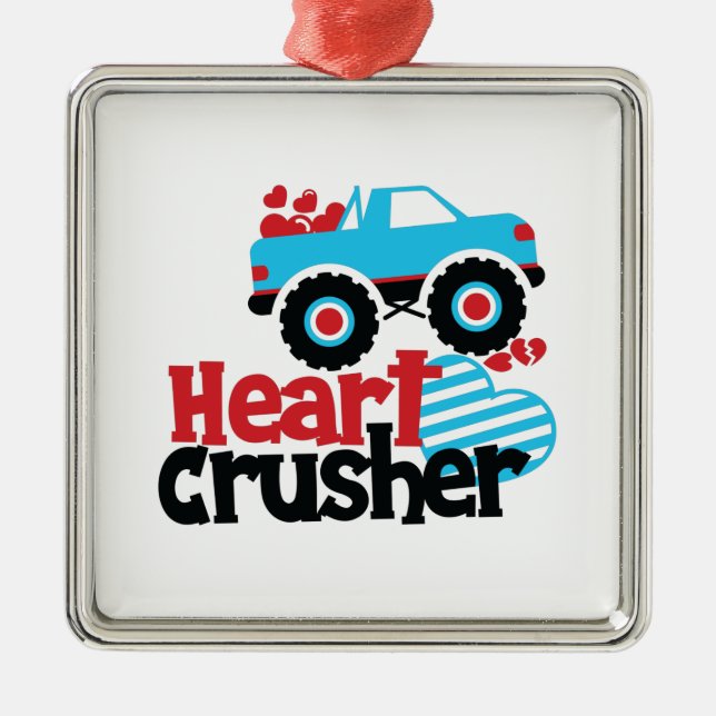 Blue Monster Lastbil Heart Crusher Valentine Julgransprydnad Metall (Framsidan)