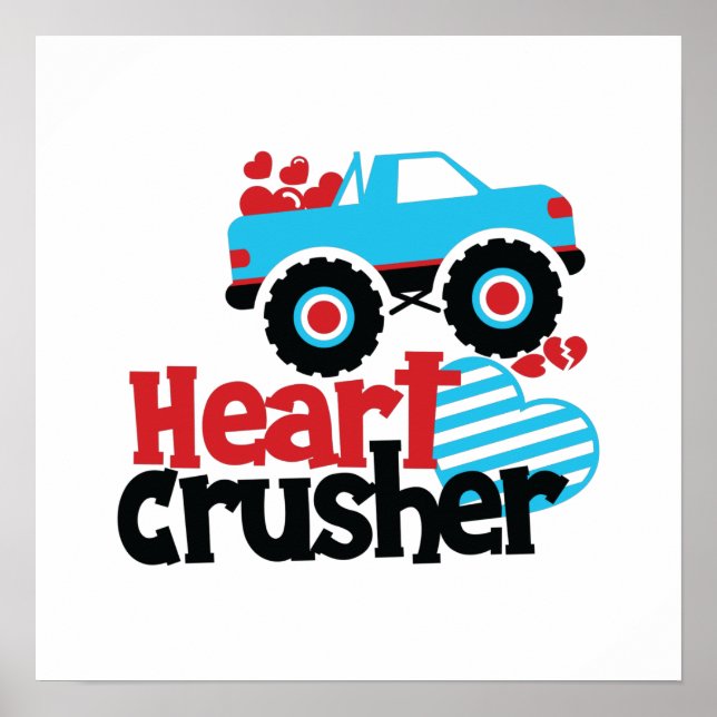 Blue Monster Lastbil Heart Crusher Valentine Poster (Framsidan)