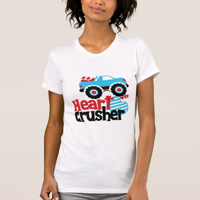 Blue Monster Lastbil Heart Crusher Valentine T Shirt (Framsida)