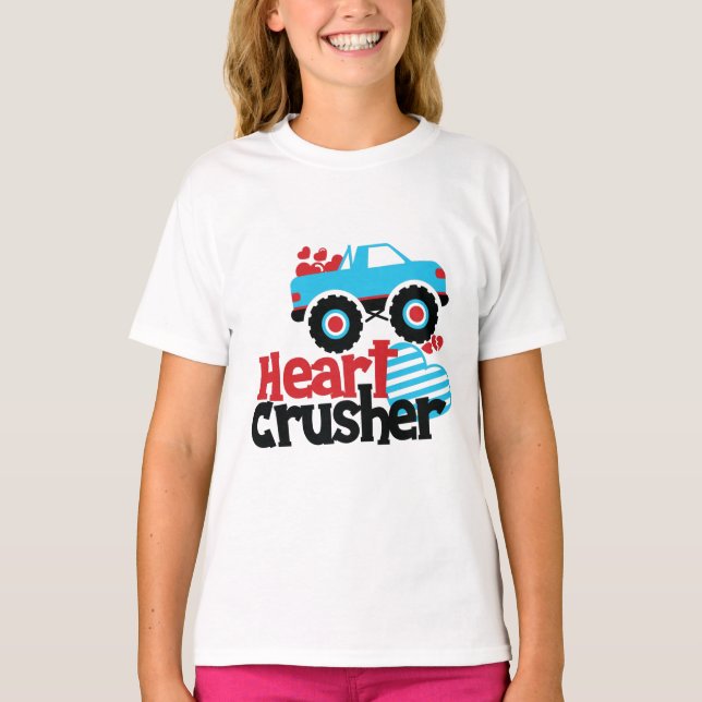 Blue Monster Lastbil Heart Crusher Valentine T Shirt (Framsida)