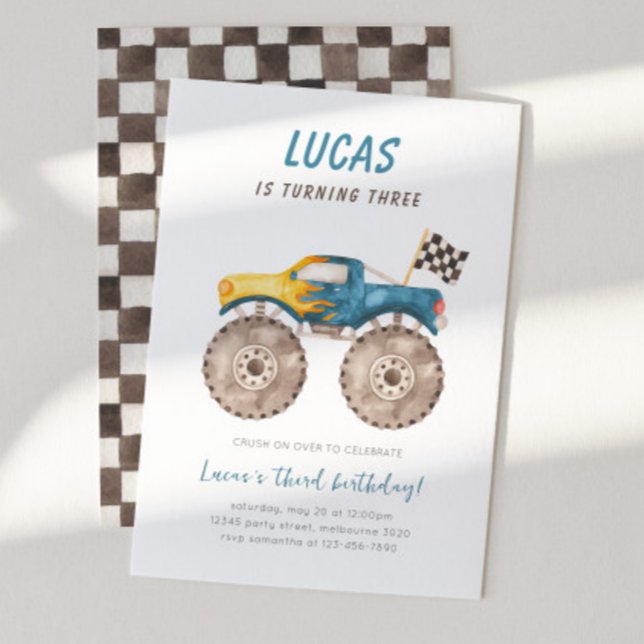 Blue Monster Lastbil, oavsett ålder, Födelsedagsfe Inbjudningar (Skapare uppladdad)