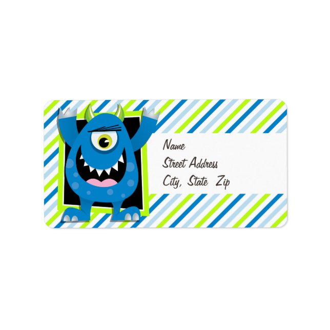 Blue Monster; Neon Grönt, White Rand Adressetikett (Framsidan)
