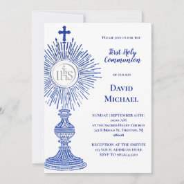 blue monstrance design | First Holy Communion Inbjudningar