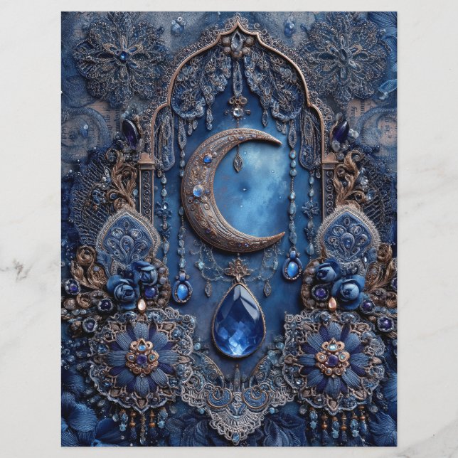 Blue Moon Charm Junk Journal Scrapbook Paper (Framsida)
