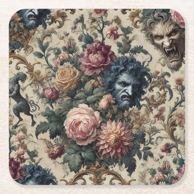 Blue Moon Grimoire – Gotisk Victorian Underlägg Papper Kvadrat (Framsidan)