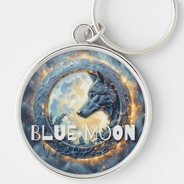 Blue Moon Pack Premium Rund Silverfärgad Nyckelring (Framsidan)