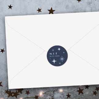 Blue Moon & Stars Celestial Bröllopsdekal Runt Klistermärke