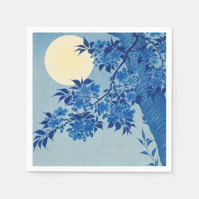 Blue Moonlit Träd: Japansk körsbärskväll Blommar N Pappersservett (Framsidan)