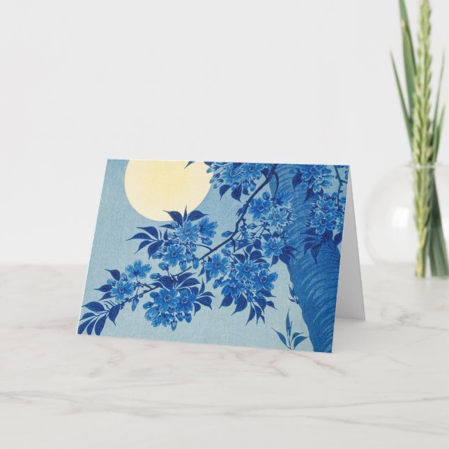 Blue Moonlit Träd: Japansk körsbärskväll Blommar N Tack Kort (Framsida)