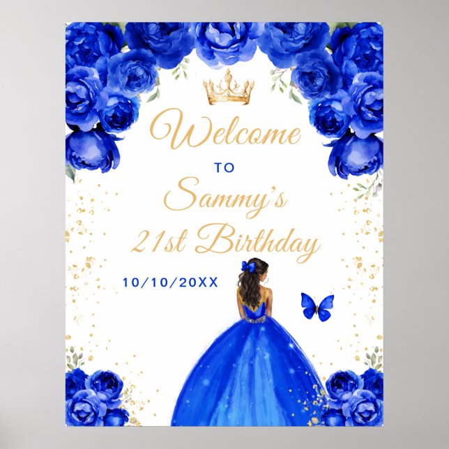 Blue Mörk Skin Princess Birthday Välkommen Poster (Framsidan)
