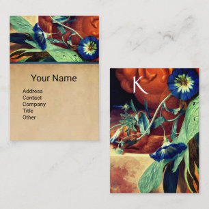 BLUE MORNING GLORIES BLOMMIGT PARCHMENT MONOGRAM B VISITKORT