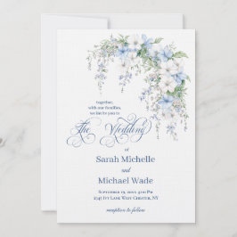 Blue Morning Glory Calligraphy Wedding Invitation Inbjudningar