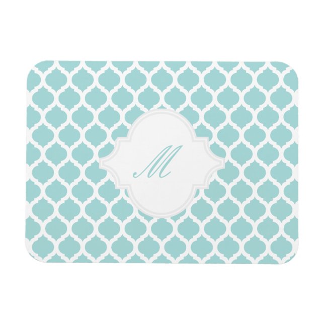 Blue Moroccan Mönster med Monogram Magnet (Horisontell)