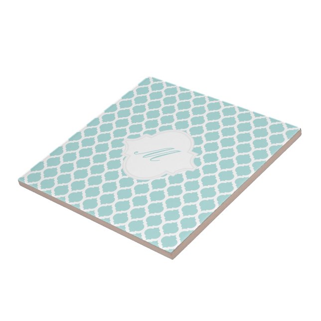 Blue Moroccan Mönster med Monogram Tile Trivet Kakelplatta (Sidan)