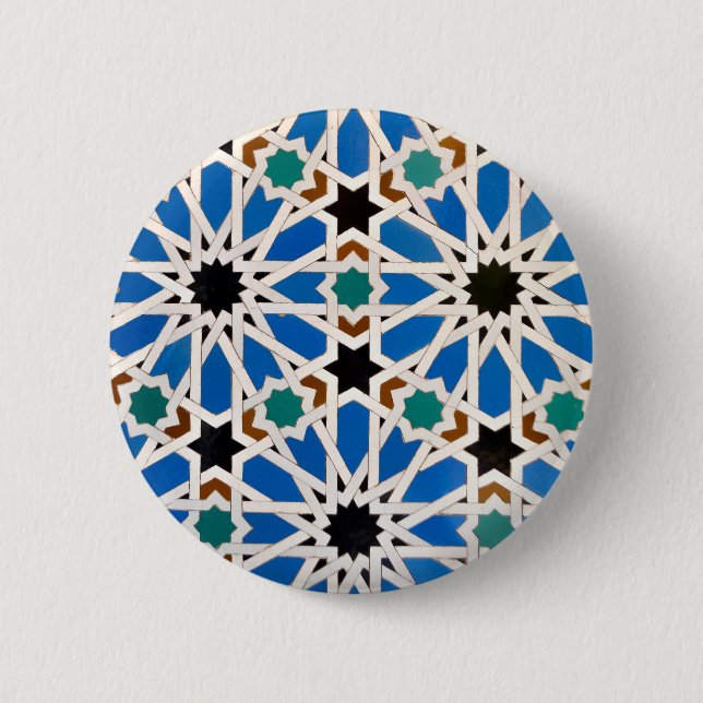 Blue Moroccan Mosaic Button Knapp (Framsida)