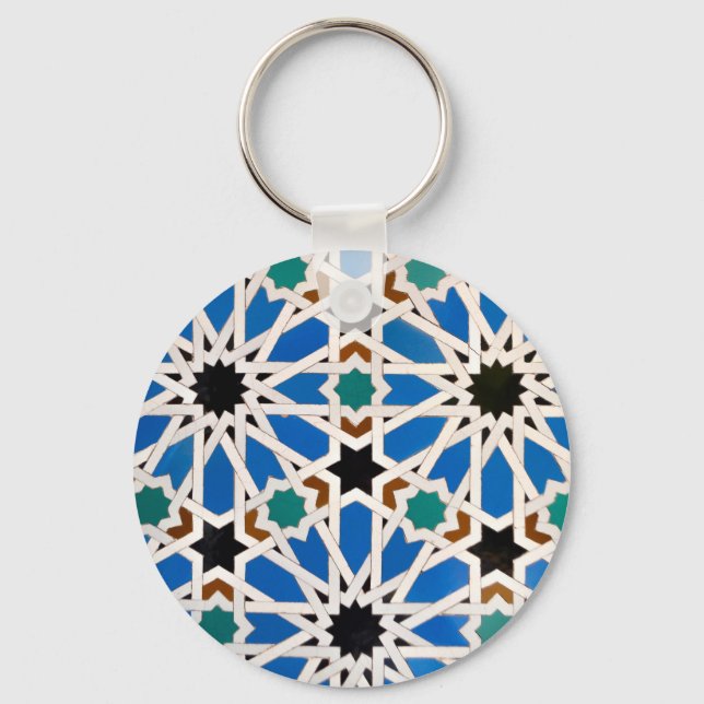 Blue Moroccan Mosaic Keychain Nyckelring (Framsida)