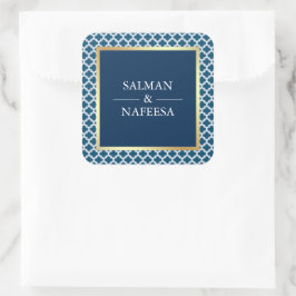 Blue Moroccan Quatrefoil Mönster Bröllop Fyrkantigt Klistermärke