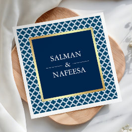 Blue Moroccan Quatrefoil Mönster Bröllop Pappersservett