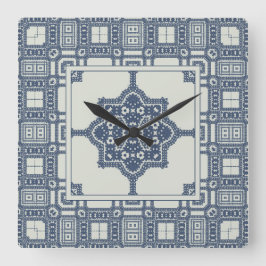 Blue Moroccan Tile Fyrkantig Klocka