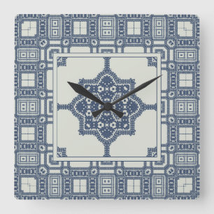 Blue Moroccan Tile Fyrkantig Klocka