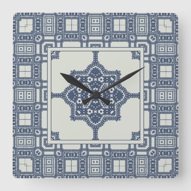 Blue Moroccan Tile   Fyrkantig Klocka (Framsida)