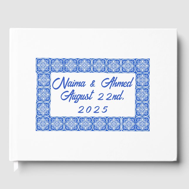 Blue Moroccan Tiles Bröllop Gästböcker (Framsida)