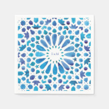 Blue Moroccan Tiles Initialer Bröllop Logotyp