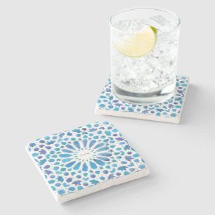 Blue Moroccan Tiles Monogram Bröllop Stenunderlägg
