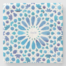 Blue Moroccan Tiles Monogram Bröllop