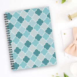 Blue Moroccan Trellis, Latticwork, Quatrefoil Anteckningsbok