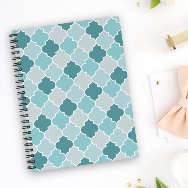 Blue Moroccan Trellis, Latticwork, Quatrefoil Anteckningsbok (Skapare uppladdad)