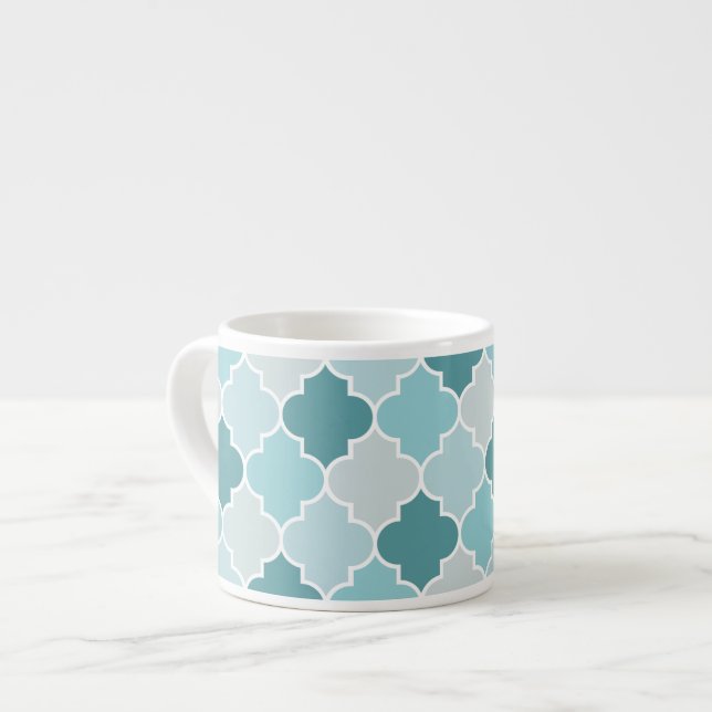 Blue Moroccan Trellis, Latticwork, Quatrefoil Espressomugg (Framsida vänster)