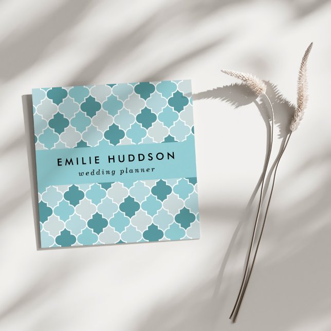 Blue Moroccan Trellis, Latticwork, Quatrefoil Fyrkantigt Visitkort (Skapare uppladdad)