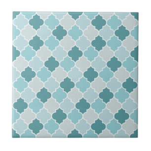 Blue Moroccan Trellis, Latticwork, Quatrefoil Kakelplatta