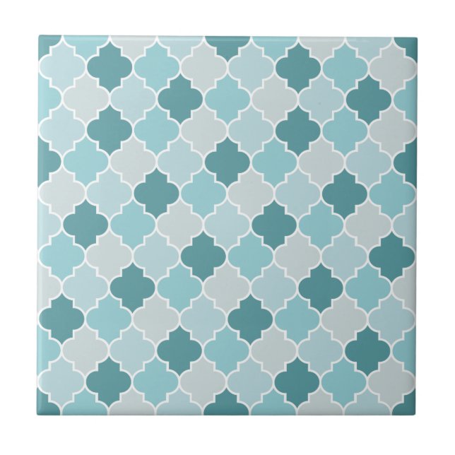 Blue Moroccan Trellis, Latticwork, Quatrefoil Kakelplatta (Framsidan)