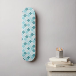 Blue Moroccan Trellis, Latticwork, Quatrefoil Mini Skateboard Bräda 18,5 Cm