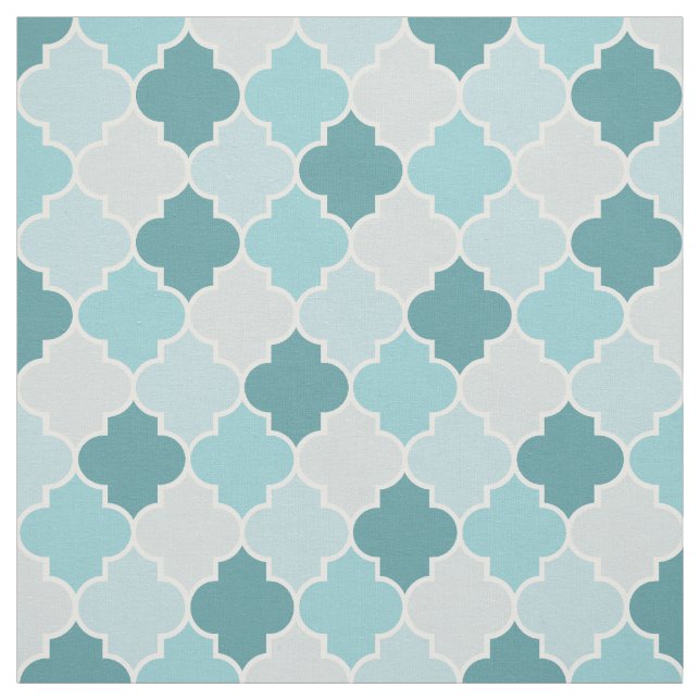 Blue Moroccan Trellis, Latticwork, Quatrefoil Tyg (Provkarta)