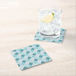 Blue Moroccan Trellis, Latticwork, Quatrefoil Underlägg Papper Kvadrat