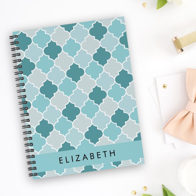 Blue Moroccan Trellis, Quatrefoil, ditt namn Anteckningsbok (Skapare uppladdad)