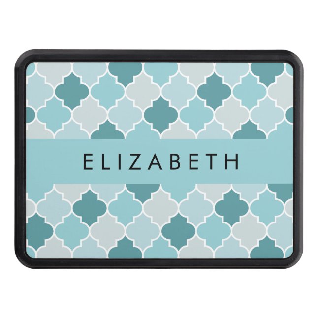 Blue Moroccan Trellis, Quatrefoil, ditt namn Dragkroksskydd (Framsidan)