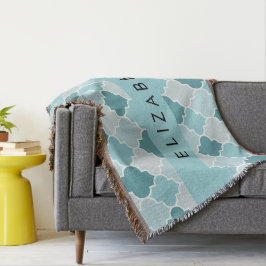 Blue Moroccan Trellis, Quatrefoil, ditt namn Filt