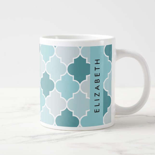 Blue Moroccan Trellis, Quatrefoil, ditt namn Jumbo Mugg (Höger)