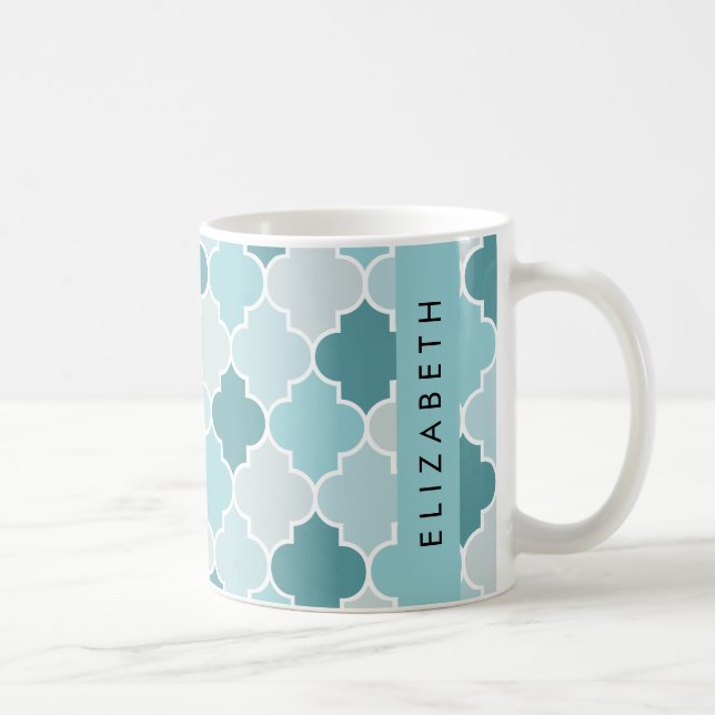 Blue Moroccan Trellis, Quatrefoil, ditt namn Kaffemugg (Höger)