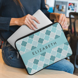 Blue Moroccan Trellis, Quatrefoil, ditt namn Laptop Fodral