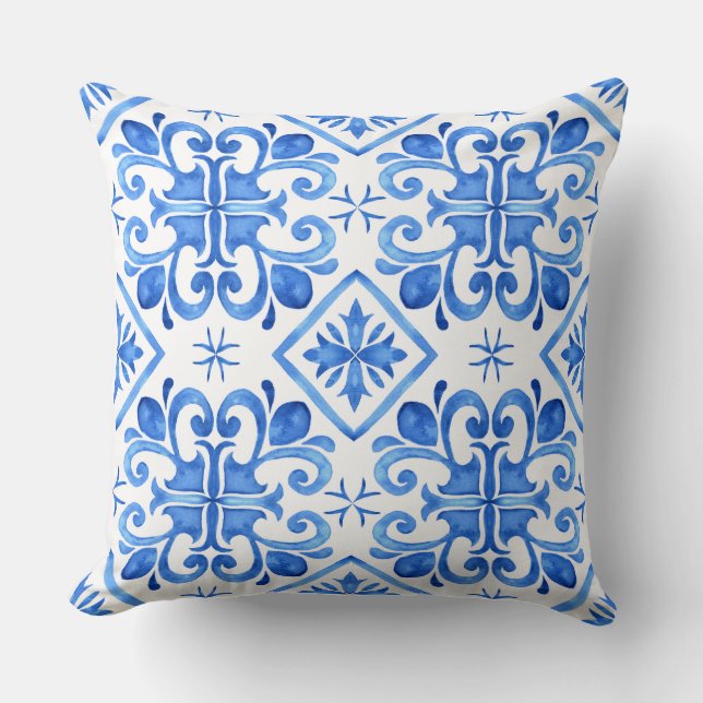 Blue Moroccan Zellige Pattern Throw Pillow Kudde (Framsida)