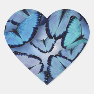 Blue Morpho Butterflies Hjärtformat Klistermärke