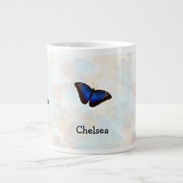 Blue Morpho Butterflies på Pastel Customized Jumbo Mugg (Framsidan)