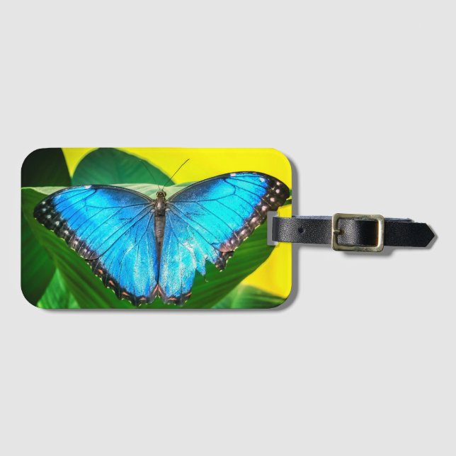 Blue Morpho Butterfly Blommigt Nature Art Bagagebricka (Framsida horisontal)