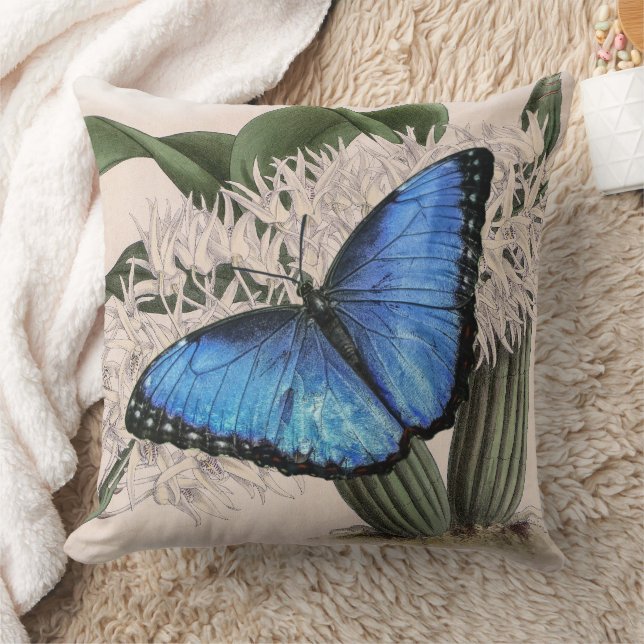 Blue Morpho Butterfly Blommigt Nature Art Kudde (Filt)