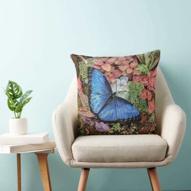 Blue Morpho Butterfly Blommigt Nature Art Kudde (Stol)